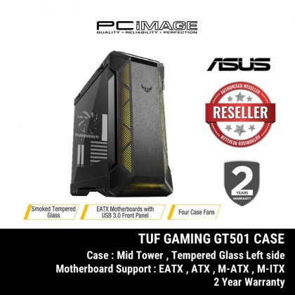 ASUS TUF GAMING GT501 WITH HANDLE ATX CASING GREY/ (BUNDLE PSU TUF 750B/ 650B/ 550B 80+ BRONZE)