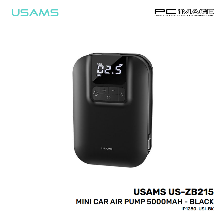 USAMS USZB215 Mini Car Air Pump 5000mAh Black PC Image